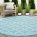 8ft Round Water Resistant Large Indoor Outdoor Rugs for Patios Front Door Entry Entryway Deck Porch Balcony | Outside Area Rug for Patio | Aqua Geometric | Size: 7 10 Round
