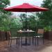 BizChair 5 Piece All-Weather Deck or Patio Set with 2 Stacking Faux Teak Chairs 35 Square Faux Teak Table Red Umbrella & Base