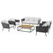 Lounge Sectional Sofa Chair Table Set White Aluminum Metal Fabric Modern Contemporary Outdoor Patio Balcony Cafe Bistro Garden Furniture Hotel Hospitality