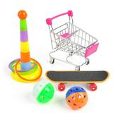 Walbest 5Pcs Parrot Toys Mini Shopping Cart Training Rings Skateboard Stand Perch for Budgie Parakeet Cockatiel Conure Lovebird