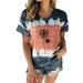 Sayhi Womens Casual Fashion Round Neck Tie Dye Flower Printing Short Sleeve T Women Compression Long Sleeve Shirt