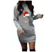 Christmas Dresses for Women Casual Long Pullover Long Sleeve Round Neck Mini Sweatshirt Dress Sweater Dresses A1