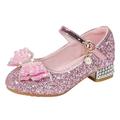 JDEFEG Closed Toe Sandals for Girls Toddler Little Kid Girls Dress Pumps Glitter Sequins Princess Bowknot Low Heels Party Dance Shoes Rhinestone Sandals Little Girls Slipper Boots Pu Pink 26