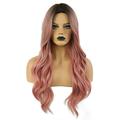 Dengmore Gradient Eolor Wig top Dyed Black And Gradient Pink Ladies Full Wig Headgear