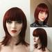 Nevermindyrhead Auburn Dark Red Wig 16 Inches Medium Length Straight Layered Wigs with Fringe Bangs Synthetic Heat Resistant Wigs for Women Daily Party