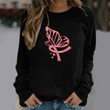 Juebong Breast Cancer Awareness Sweatshirts Long Sleeve Crewneck Tshirt Halloween Cancer Prevention Blouse Tops Women Pink Ribbon Element Print T-Shirt October Clothes Pullover Tops