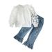 Swaddling Blankets for Baby Girls Toddler Kids Baby Girls Flower Lace Tulle Sleeve T Shirt Tops Crop Denim Jeans Long Pants 2PCS Outfits Clothes Set Teen Girls Leggings