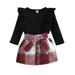 ZCFZJW Newborn Baby Girl Skirt Set Ruffle Long Sleeve Ribbed T Shirts + Buffalo Plaid Bowknot Suspender Overall Dress Skirts 2 Piece Outfits Clothes(Black 2-3 Years)