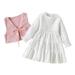 Children Sweatpants And Hoodie Kids Toddler Child Girls Long Sleeve Solid Patchwork Flower Vintage Cake Ruffles Princess Dress Vest Coat Jacket Outfits Set Jogging Outfits Girls Size 14