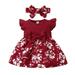 JDEFEG Girl Dress 6 Year Old Girls Fly Sleeve Ribbed Bowknot Dresses Toddler Ruffles Floral Printed Princess Dress Headbands Set Girls Party Dresses 7-16 Cotton Blend Red 80