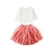 Toddler Kids Baby Girls Lace Sleeve T-Shirt Top Ruffle Tulle Tutu Skirt Princess Dress Outfit Set