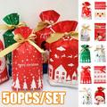 Cheer.US 50Pcs Christmas Drawstring Candy Bag Gift Treat Cookie Pouch Goody Bags Xmas Accessories Santa Sack for Christmas Party Bag Fillers Party Decoration Christmas Favor Supplies Bags