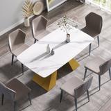 63 Inches Artificial Stone Curved Metal Base Dining Table for 6