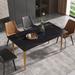 63" Black Marble Dining Table, Rectangular Sintered Stone Top and Carbon Steel legs