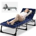 NAIZEA Folding Camping Cot Bed Adjustable 4-Position Adults Reclining Folding Chaise Sleeping Cots with Pillow and Camping Pad