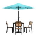 Flash Furniture Lark Series 7-Piece Steel/Aluminum Teak Patio Table and Chair Set Teal