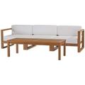 Lounge Sectional Sofa Chair Set White Natural Teak Wood Fabric Modern Contemporary Outdoor Patio Balcony Cafe Bistro Garden Furniture Hotel Hospitality