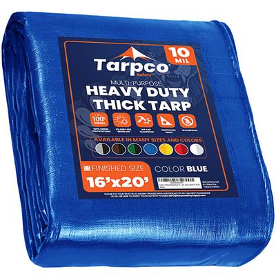 Tarpco Safety 16' x 20' Blue Extra Heavy-Duty Weatherproof 10 Mil Poly Tarp with Reinforced Edges