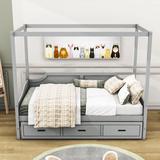 Red Barrel Studio® Twin Size 3 Drawers Wooden Canopy Daybed Wood in Gray | 66 H x 41 W x 78 D in | Wayfair 7226FDB593C941AA97F4ACFCBE9CF839