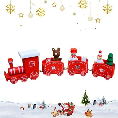 Weihnachtszug, 4 Stück Weihnachts-Holzspielzeugeisenbahn, Weihnachtszugdekorationen,