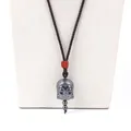 Pendentif tête de bouddha en pierre naturelle hématite noire fait à la main collier chaîne en