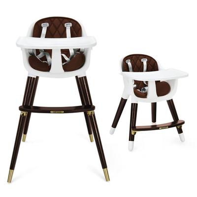 Costway 3-In-1 Adjustable Baby High Chair with Soft Seat Cushion for Toddlers-Brown