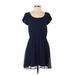 Frenchi Casual Dress - Mini Scoop Neck Short sleeves: Blue Print Dresses - Women's Size Small