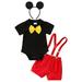 IBTOM CASTLE Baby Boys Gentleman First Birthday Cake Smash Outfit Bowtie Romper+Suspenders Short Pants+Mouse Ears Headband 3-6 Months Yellow-Red