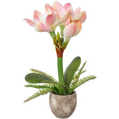 Winterliche Kunstpflanze CREATIV GREEN "Weihnachtsdeko", rosa, B:25cm H:35cm T:25cm, Polyester, Kunstpflanzen, Blumenpracht mit Farnzweigen im Zementtopf Image