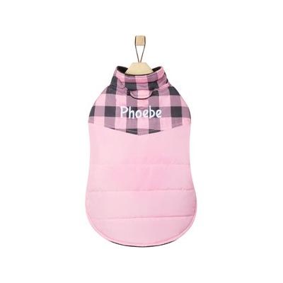 Frisco Personalized Boulder Plaid Insulated Dog & Cat Puffer Coat, Pink, Small