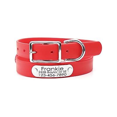 "Mimi Green Waterproof with Riveted Name Plate Dog Collar, Red, Large 1"""