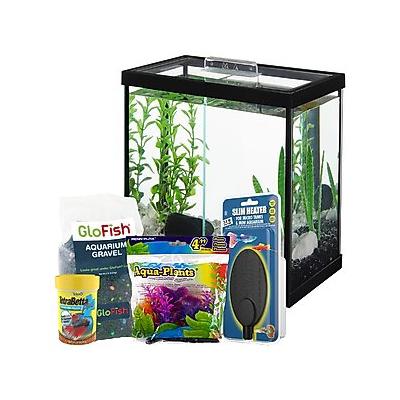Fish Starter Kit - Frisco Betta Aquarium, Tetra Betta Food, GloFish Gravel, Hydor Heater, Penn-Plax Plants