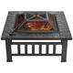 Outdoor Fire Pit SEGMART 32 Square Metal Fire Pit with Grill Net Wood Burning BBQ Grill Fire Pit Bowl with Porker Backyard Patio Garden Fire Pit for Camping/Heating/Picnic LL583