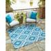 Unique Loom Fethiye Indoor/Outdoor Southwestern Rug Blue/Light Blue 5 4 Square Textured Geometric Contemporary Flatweave Perfect For Patio Deck Garage Entryway