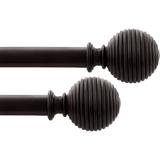 Deco Window 2 Pcs Extendable Curtain Rods - Adjustable Iron Telescopic Drapery Pole with Stacked Ball (Black Matt)