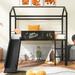 Twin Metal Loft Bed with Two-sided writable Wooden Board and Slide