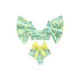 Suanret Summer Kids Baby Girls Bikini Sets Ruffle Flare Sleeve Lemon/Stripe Swim Tops + High Waist Bathing Shorts Lemon Yellow 4-5 Years