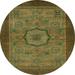 Ahgly Company Machine Washable Indoor Round Abstract Hazel Green Area Rugs 6 Round