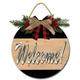 Eveokoki 12 Wooden Welcome Door Sign Welcome to Our Home Round Wood Hanging Front Door Sign with Burlap Bow Welcome Sign For Front Door Round Wood Sign