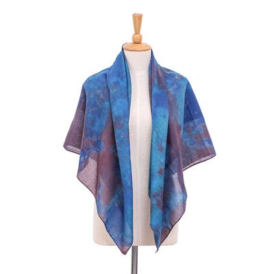 'Hand-Dyed Blue and Brown Cotton Wrap Scarf from Thailand'