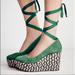 Free People Shoes | New Free People Charade Green Wedge Espadrille Size 37 | Color: Black/Green | Size: 7