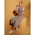 Sweatshirt CREATION L, Damen, Gr. 42, rosa (taupe, bronzefarben, bedruckt), 50% Modal, 44% Polyester, 6% Elasthan, gemustert, unifarben, Wasserfallausschnitt, Kurzarm, Sweatshirts