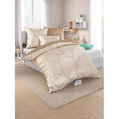 Bettwäsche WÄSCHEPUR Gr. 5, beige (beige, schoko, bedruckt), B/L: 135cm x 200cm, 2-teilige Garnitur St., 2-teilige Garnitur St., Mako-Satin, B/L: 40cm x 80cm, Mako-Satin, 100% Baumwolle, Bettwäsche Image