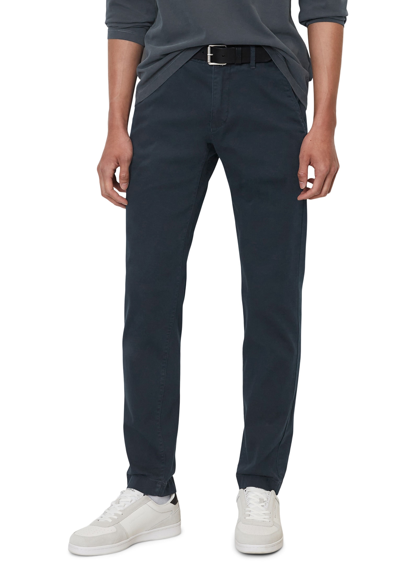 Chinohose MARC O'POLO "aus Bio-Baumwoll-Mix", Herren, Gr. 33, Länge 32, total eclipse, Obermaterial: 98% Baumwolle, 2% Elasthan, unifarben, figurbetont normal, Hosen Chinohose