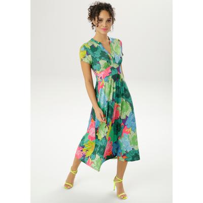 Sommerkleid ANISTON CASUAL, Damen, Gr. 36, N-Gr, bunt (hellgrün, apfelgrün, jade, dunkelgrün, jeansblau, hellblau, pink, lila, neongelb, schwarz, weiß, hellorange), Single Jersey, Obermaterial: 95% Viskose, 5% Elasthan, geblümt, bedruckt,... Image