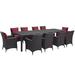 Modway Convene 11 Piece Outdoor Patio Dining Set Wicker/Rattan in Black | 114 W x 39.5 D in | Wayfair EEI-2219-EXP-RED-SET