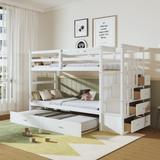 Eyani Twin over Twin Solid Wood Standard Bunk Bed w/ Trundle by Harriet Bee Wood in White | 65.7 H x 42.4 W x 97.2 D in | Wayfair