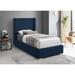 Ebern Designs Leavon Solid Wood & Upholstered Platform Bed Wood in Gray/Blue/Brown | 54.5 H x 46 W x 84.3 D in | Wayfair