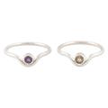 Positive Magic,'Set of Two Sterling Silver Single Stone Rings with Gemstones'