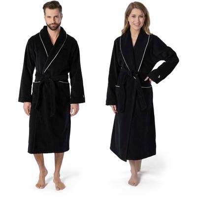 Unisex-Bademantel MÖVE "Schalkragen Velours, ideal für Sauna & Spa, Hotelbademantel" Gr. L, schwarz, L:125cm in Gr. L, Velours, Hausmäntel, edel gestalteter Saum Image